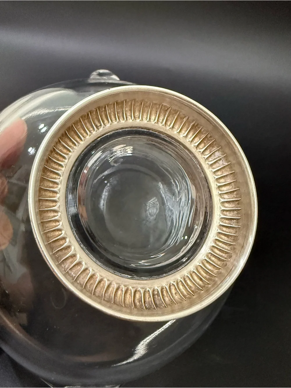 Vintage Ribbed STERLING Silver Base Clear Glass Gravy Boat Sauce Dish